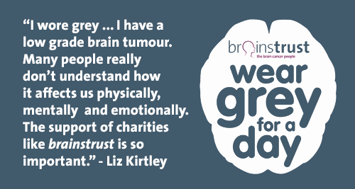 Liz Kirtley wears grey to raise awareness of brain tumours and their impact