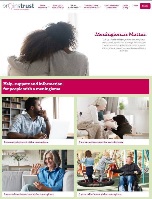 Screengrab of new meningioma site